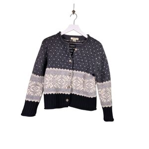 Vintage Eddie Bauer Women's Fair Isle 100% Wool Sweater Cardigan, Size S